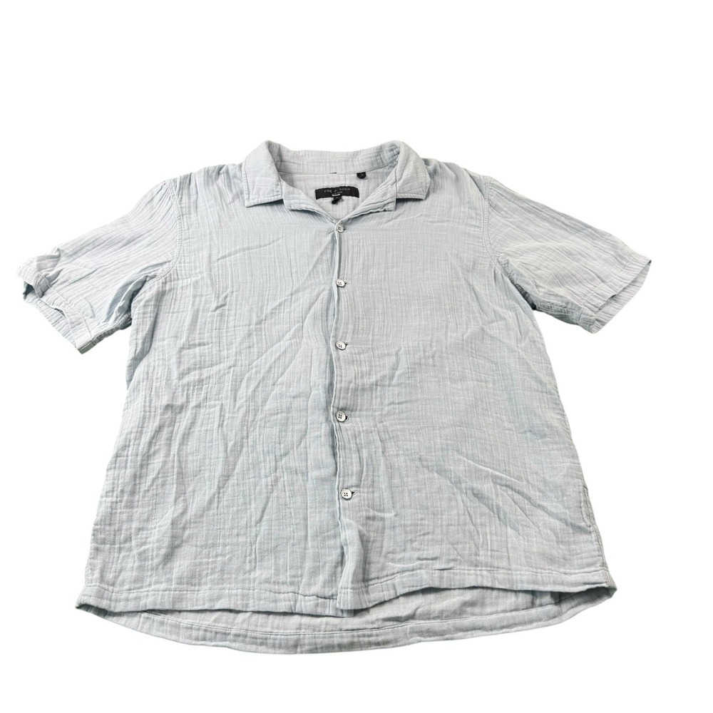 Rag & Bone Mens Light Blue Cotton Lightweight Metal Button SS Shirt Size L